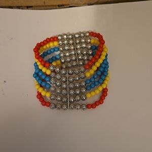 Colorful Beaded Bracelet with Silver Accents